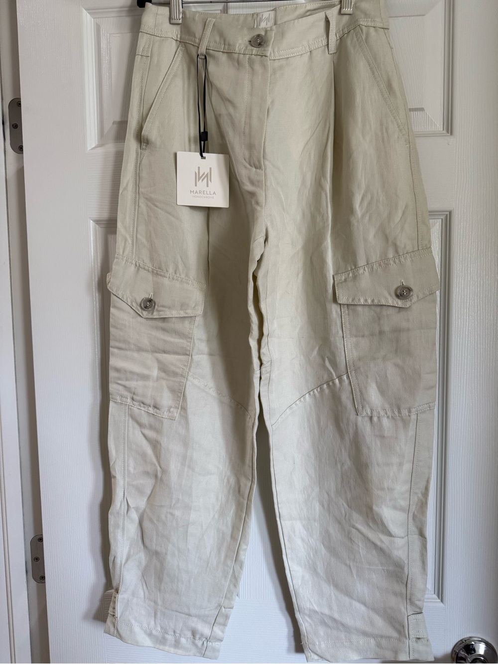 Marella Women’s Trouser cargo Pants in Off-White/Light Tan